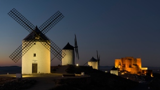 Windmills of Consuegra and Castle at night